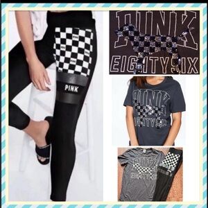 PINK VS CHECKERED IRIDESCENT DOG TSHIRT/ YOGA LEGGINGS OUTFIT
